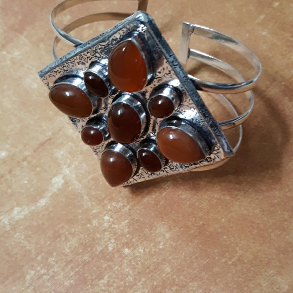 New Oversized Carnelian 925 Silver Cuff Bracelet. - Picture 4 of 6